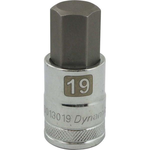 Dynamic Tools 1/2" Drive Metric Hex Head, 19mm Bit Std Length, Chrome Socket D013019